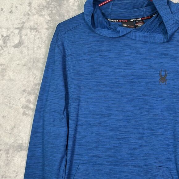 Spyder Active Heathered Blue Lightweight Kangaroo Pouch Hoodie Size Medium - Picture 6 of 7